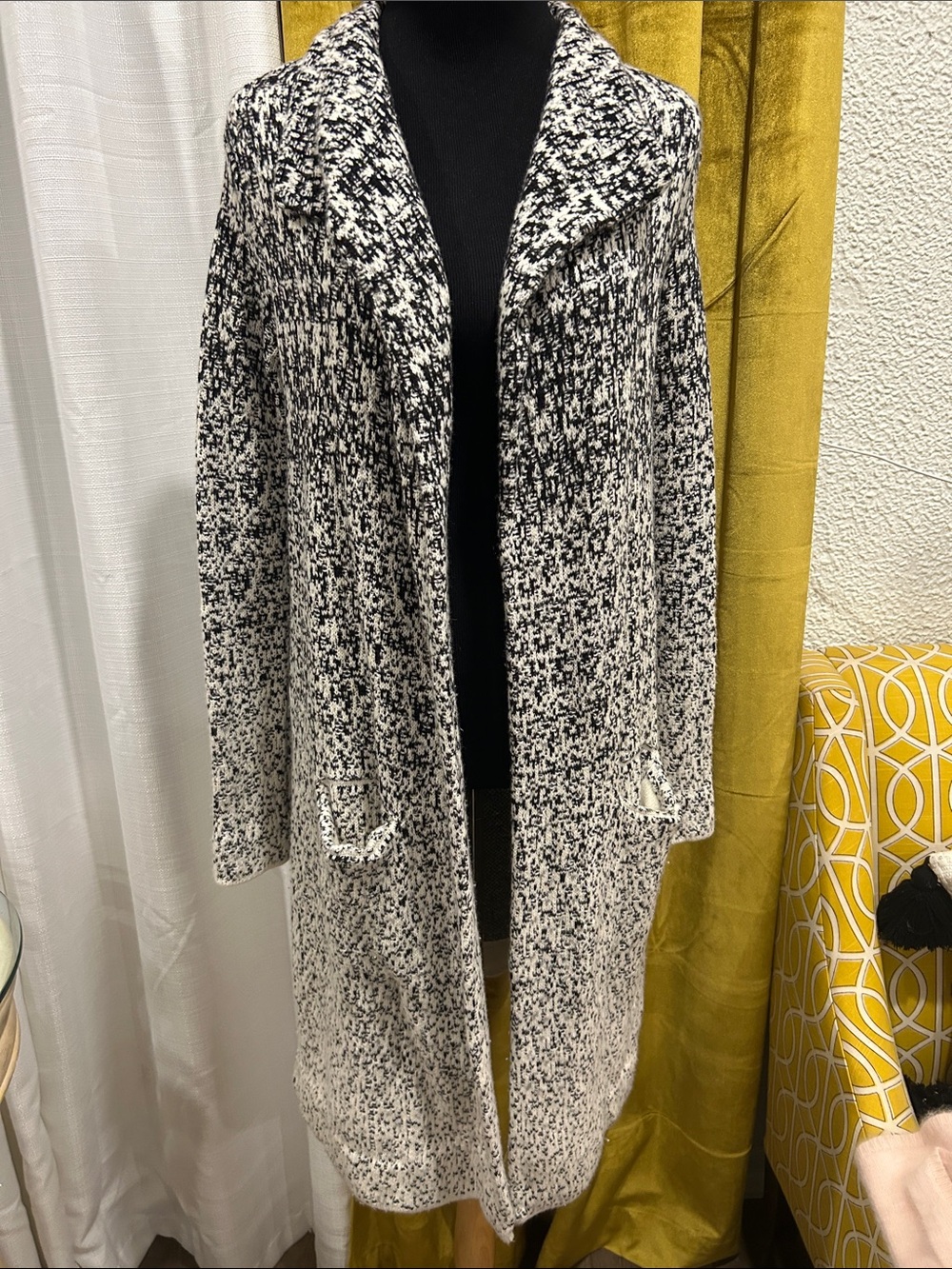 Athleta-Black & White Open Front Longline Sweater Cardigan